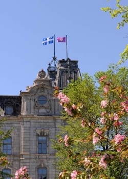 Le drapeau de l'Assemblée préfectorale de Kyoto hissé au sommet de l’Assemblée nationale du Québec